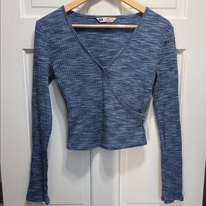 SO blue space dye wrap style top